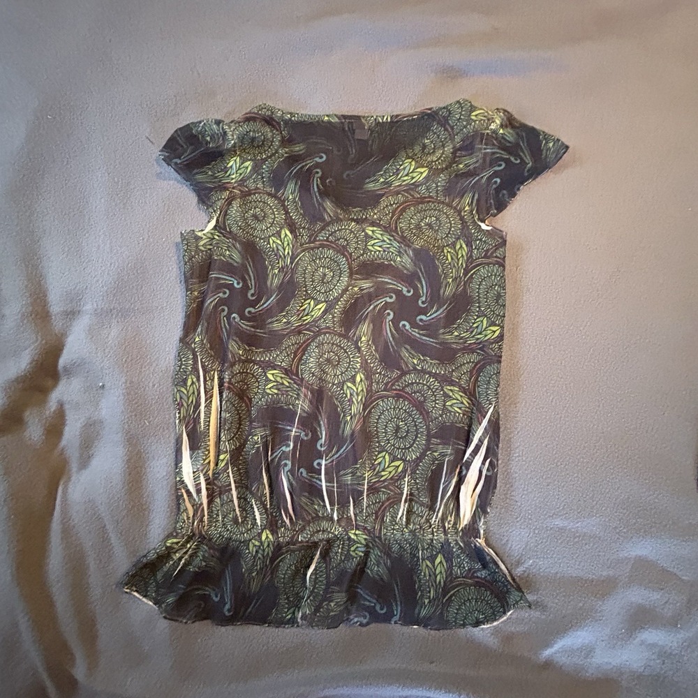 One World Boho Shirt Top Hippie Lace Peacock Green Blouse Embellished Top Size S - Picture 9 of 10